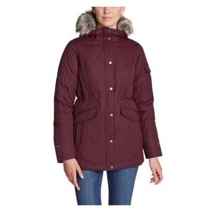 EDDIE BAUER Superior III Down Parka with Faux Fur Hood Dark Berry Small